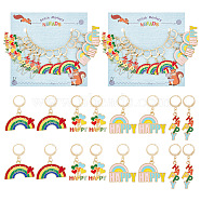 Alloy Enamel Pendant Stitch Markers, Crochet Leverback Hoop Charms, Locking Stitch Marker with Wine Glass Charm Ring, Rainbow with Heart/Word HAPPY, Mixed Color, 3.3~3.8cm, 4 style, 3pcs/style, 12pcs/set(HJEW-AB00345)