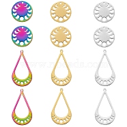 12Pcs 6 Style 201 Stainless Steel Pendants, Moon Phase Pendant, Teardrop & Flat Round, Mixed Color, 39x21.5x1mm, Hole: 1.5mm & 23x1mm, Hole: 1.8mm, 2pcs/style(STAS-SZ0002-37)