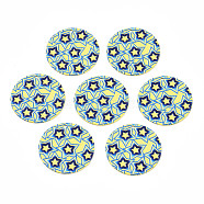 Spray Painted Iron Pendants, Rubberized Style, 3D Printed,  Star Print Pattern, Flat Round, Yellow, 25.5x0.8mm, Hole: 1.2mm(IFIN-T016-30)