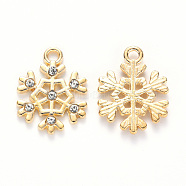 Alloy Pendants, with Crystal Rhinestone, for Christmas, Snowflake, Light Gold, Light Gold, 18x14x2mm, Hole: 2mm(PALLOY-S136-115)