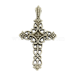 Tibetan Style Alloy Cross Gothic Pendants, Cadmium Free & Lead Free, Antique Silver, 38x21x4mm, Hole: 2.5x1.5mm(TIBEP-371-AS-LF)