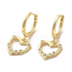 Rack Plating Brass Micro Pave Cubic Zirconia Dangle Hoop Earrings, Heart, Golden, 27x12mm(EJEW-A031-12G)
