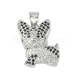 Brass Micro Pave Cubic Zirconia Pendants, Dog Charm, Platinum, 17.5x14.5x4mm, Hole: 4.5x3.5mm(ZIRC-F138-04P)