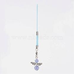 Angel Aquamarine Pendant Mobile Straps, Cord Loop with Alloy Findings, Nylon Cord, Brass Lobster Claw Clasps, Light Cyan, 109mm(HJEW-JM00277-02)