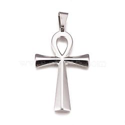 304 Stainless Steel Big Pendants, Ankh Cross, Stainless Steel Color, 65x37x4.5mm, Hole: 11x8mm(STAS-L206-06P)