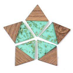 Transparent Resin & Walnut Wood Pendants, with Gold Foil, Rhombus, Pale Turquoise, 34x24x3mm, Hole: 2mm(RESI-S389-012A-B02)