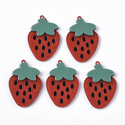 Cellulose Acetate(Resin) Pendants, with Glitter Powder, Strawberry, Black, Red, 44x30.5x6mm, Hole: 1.5mm(X-KY-S158-63)