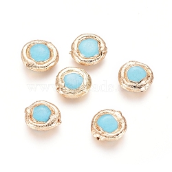 Natural Magnesite Beads, Dyed & Heated, with Golden Plated Brass Edge, Flat Round, 11~12.5x3~4mm, Hole: 0.7mm(TURQ-G150-01G)