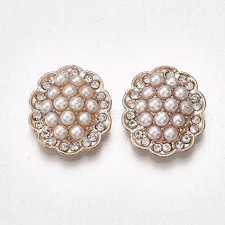 Alloy Cabochons, with ABS Plastic Imitation Pearl and Rhinestone, Oval, Light Gold, 20x17x7mm(PALLOY-T066-07KC)