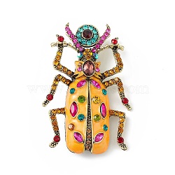 Beetles Enamel Pin with Rhinestone, Antique Golden Alloy Badge for Backpack Clothes, Gold, 71.5x48x17mm, Pin: 0.8mm(JEWB-P016-06AG-02)