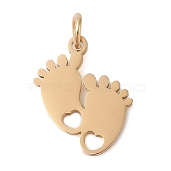 Manual Polishing 201 Stainless Steel Pendants, with Jump Ring, Laser Cut, Footprint Charm, Golden, 15.5x13x1mm, Hole: 3mm(STAS-M058-02G)