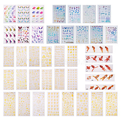 Stickers Sets, with Hot Stamping Stickers, 3D Resin Decorations Stickers, Flaps Filler Stickers, Transparent Plastic Stickers, Mixed Patterns, 220~250x60~65mm(DIY-TA0008-53)