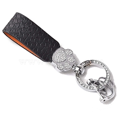 Zinc Alloy Keychain, with Rhinestone and PU Leather, Paw Print, Black, 11x2.3cm(PW-WG21241-13)