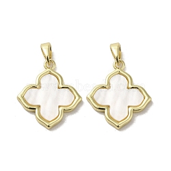 Brass Pave Shell Pendants, Geometric Charms, Real 18K Gold Plated, Flower, 20x18x2.5mm, Hole: 3x5mm(X-KK-I708-14H-G)