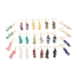 Gemstone Chip Beaded Dangle Earrings, Drop Earrings for Women, Golden, 50~54x7~11.5x5~8mm, Pin: 0.7mm(EJEW-JE04788)