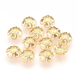 304 Stainless Steel Fancy Bead Caps, Flower, 5-Petal, Golden, 8x3mm, Hole: 0.7mm(STAS-G176-43G-B)