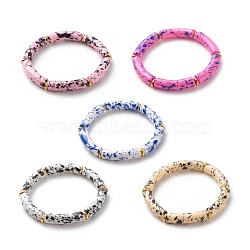 Acrylic Curved Tube Beaded Stretch Bracelet, Chunky Bamboo Friendship Braceelet for Women, Mixed Color, Inner Diameter: 2-1/8 inch(5.3cm)(BJEW-JB08443)