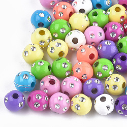 Plating Acrylic Beads, Metal Enlaced, Round, Mixed Color, 8x7mm, Hole: 2mm(X-PACR-T006-01A)