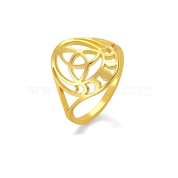 Stainless Steel Finger Ring, Hollow Trinity Knot & Moon Phase Ring for Women Men, Golden, US Size 9(18.9mm)(PW-WG67510-08)