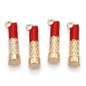 Alloy Enamel Pendants, Lipstick Charm, Golden, 22.5x6x4.5mm, Hole: 2mm