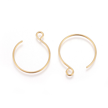 Ion Plating(IP) 304 Stainless Steel Earring Hooks, with Horizontal Loop, for Jewelry Making and Earring Repair, Golden, 22x18mm, Hole: 2.5mm, Pin: 0.8mm