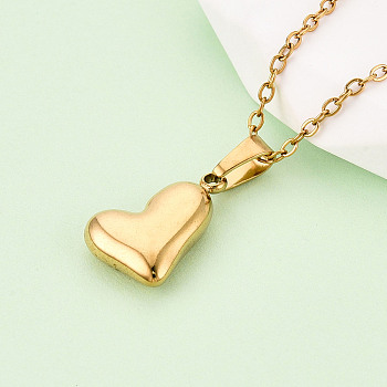 304 Stainless Steel Pendant Necklaces, Heart, Ion Plating(IP), Real 18K Gold Plated, 17.72~18.11 inch(45~46cm)
