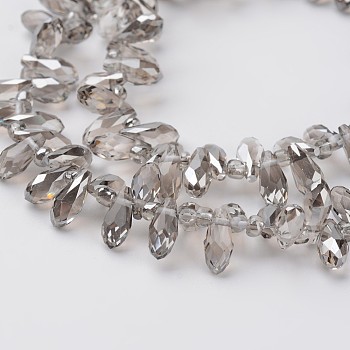 Electroplate Glass Beads Strands, Top Drilled Beads, Faceted Teardrop, Silver, 9x4mm, Hole: 1mm, about 102pcs/strand, 13.3 inch