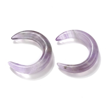 Natural Amethyst Beads, No Hole, for Wire Wrapped Pendant Making, Double Horn/Crescent Moon, 31x28x6.5mm