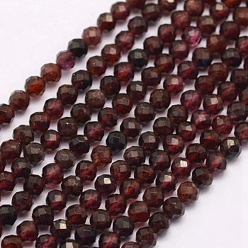 Natural Garnet Beads Strands, Faceted, Round, 2~2.5mm, Hole: 0.5mm, about 160~170pcs/strand, 15.5 inch(39.5cm)