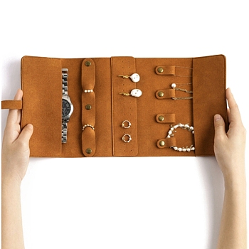 PU Leather Jewelry Storage Rolls, Jewelry Organizer Case, for Ring, Bracelet, Necklace Storage, Chocolate, 28x15cm