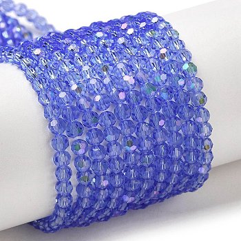 Electroplate Transparent Glass Beads Strands, Faceted, Round, Rainbow Plated, Light Blue, 3mm, Hole: 0.8mm, about 164~166pcs/strand, 19.69~19.88 inch(50~50.5cm)