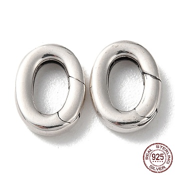 925 Thailand Sterling Silver Spring Gate Rings, Oval, Antique Silver, 10.5x7.5x2mm