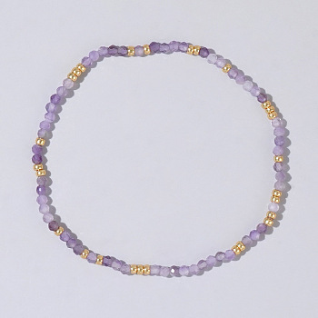 Bohemian Style Natural Amethyst Faceted Round Beaded Stretch Bracelets for Women's Fashion Luxury Versatile, 6-1/2 inch(16.5cm)