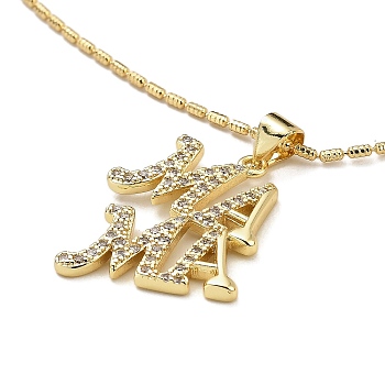 Golden Plated Brass Micro Pave Clear Cubic Zirconia Pendant Necklaces, for Mother's Day, Word, 17.01 inch(432mm), Pendant: 20x17mm