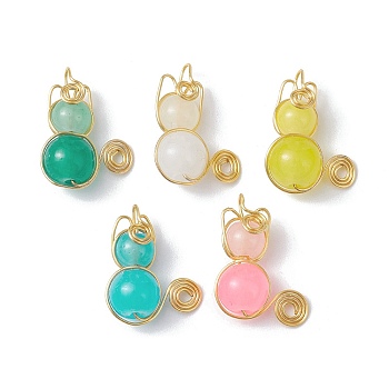 Imitation Jade Glass Beads Pendants, with Light Gold Copper Wire Wrapped, Unicorn Charms, Mixed Color, 20x15~16x8~8.5mm, Hole: 2.5mm