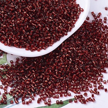 MIYUKI Delica Beads, Cylinder, Japanese Seed Beads, 11/0, (DB0603) Dyed Silver Lined Brick Red, 1.3x1.6mm, Hole: 0.8mm, about 10000pcs/bag, 50g/bag