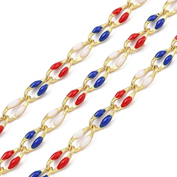 Ion Plating(IP) Brass Dapped Chains, Cable Chains with Enamel, Real 18K Gold Plated, Soldered, with Spool, Flat Oval, Colorful, 8.5x4x1.5mm, about 32.81 Feet(10m)/Roll