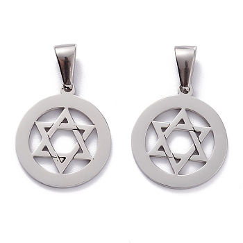 304 Stainless Steel Pendants, Ring with Star of David, Stainless Steel Color, 25x21.5x1.5mm, Hole: 8x4mm