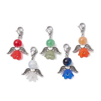 Angel Glass Pendant Decorations, with Alloy Lobster Claw Clasps, Antique Silver, 34.5mm