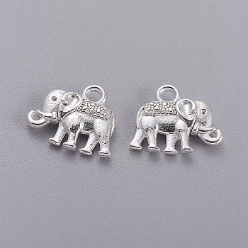 Vintage Elephant Charms, Tibetan Style Alloy Charms, Cadmium Free & Nickel Free & Lead Free, Silver Color Plated, 12x14x2.5mm, Hole: 1mm