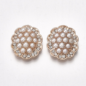 Alloy Cabochons, with ABS Plastic Imitation Pearl and Rhinestone, Oval, Light Gold, 20x17x7mm