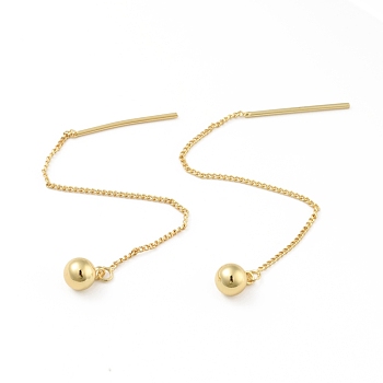 Brass Ball Tassel Dangle Stud Earrings, Ear Thread for Women, Cadmium Free & Lead Free, Real 18K Gold Plated, 80x1.5mm, Pin: 1mm