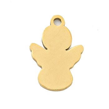 Ion Plating(IP) 201 Stainless Steel Pendants, Angel Charm, Laser Cut, Real 18K Gold Plated, 15.5x10.5x1mm, Hole: 1.5mm