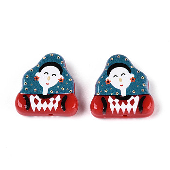 Printed Opaque Resin Beads, Women, Crimson, 20~21.5x20~21x6mm, Hole: 1.2~1.4mm