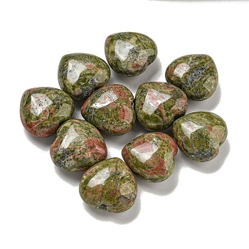 Natural Unakite Beads, Half Drilled, Heart, 15.5x15.5x8mm, Hole: 1mm