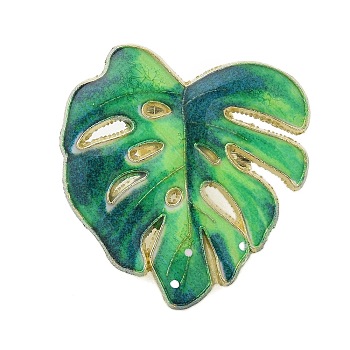 Leaf Enamel Pins, Golden Alloy Brooches for Backpack Clothes, Spring Green, 27.5x27mm