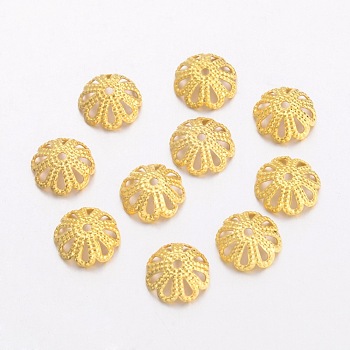 Brass Bead Caps, Plated With Gold, about 7mm in diameter, 2.5mm thick, hole: 1mm