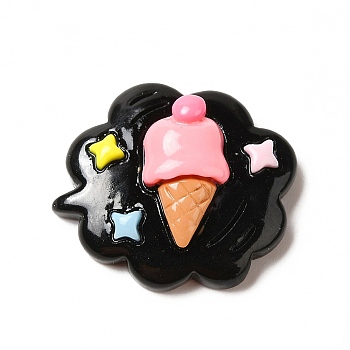 Opaque Resin Cabochons, Cloud, Black, Ice Cream Pattern, 19x22x7mm