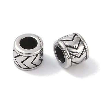 316 Surgical Stainless Steel European Beads, Large Hole Beads, Column, Antique Silver, 7x6mm, Hole: 4mm