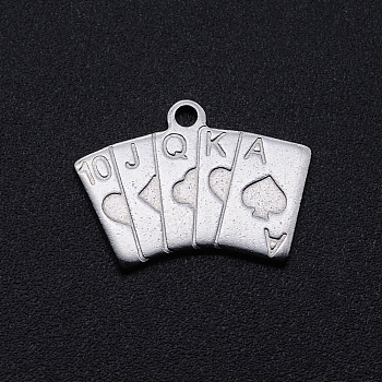 201 Stainless Steel Charms, A Deck of Playing Card, Stainless Steel Color, 13x18x1mm, Hole: 1.4mm